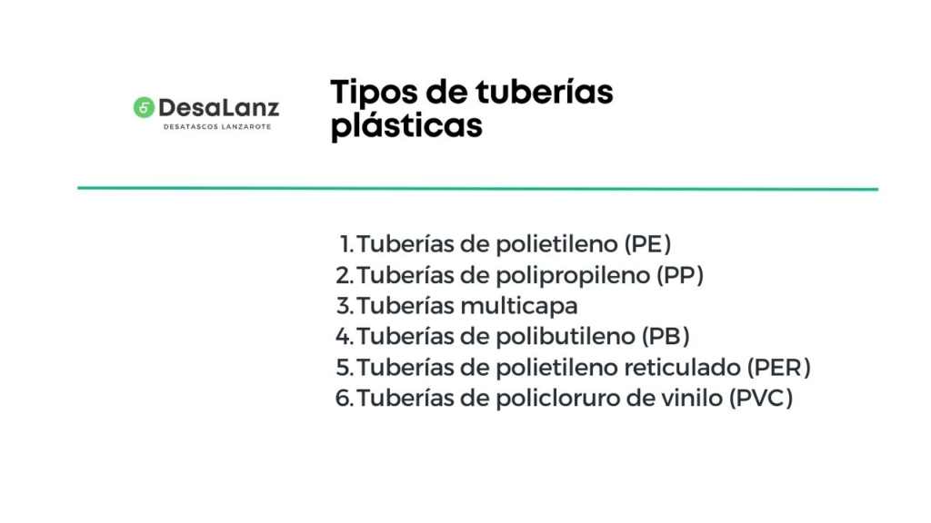 Tipos de tuberías plásticas